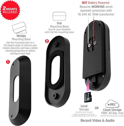 Energizer Smart 2K Doorbell & Chime, Wired Video Doorbell Security Camera, 2-Way Audio, Night Vision, Cloud & Micro SD Storage, Remote Access App, Motion Sensor, Live Viewing, Requires Existing Wires