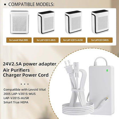 24V AC/DC Adapter Charger Compatible with Levoit Vital 200S LAP-V201S-WUS LAP-V201S-AUSR Smart True HEPA Levoit Air Purifier LAPV201SWUS LAPV201SAUSR Power Supply Cord（White）
