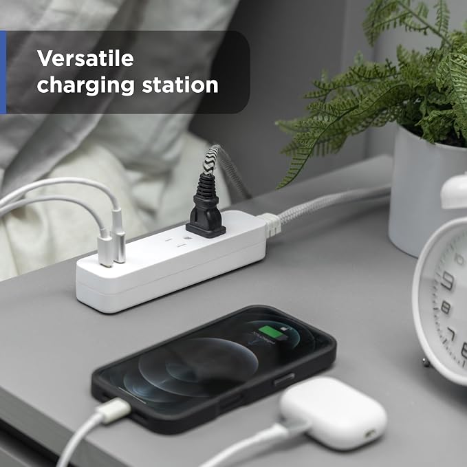 GE 2 USB C Extension Cord Power Strip, 2 Outlets, 4 Ft Braided Cord (Pack of 5)
