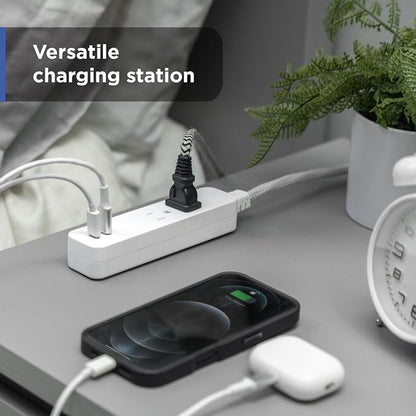 GE 2 USB C Extension Cord Power Strip, 2 Outlets, 4 Ft Braided Cord (Pack of 5)