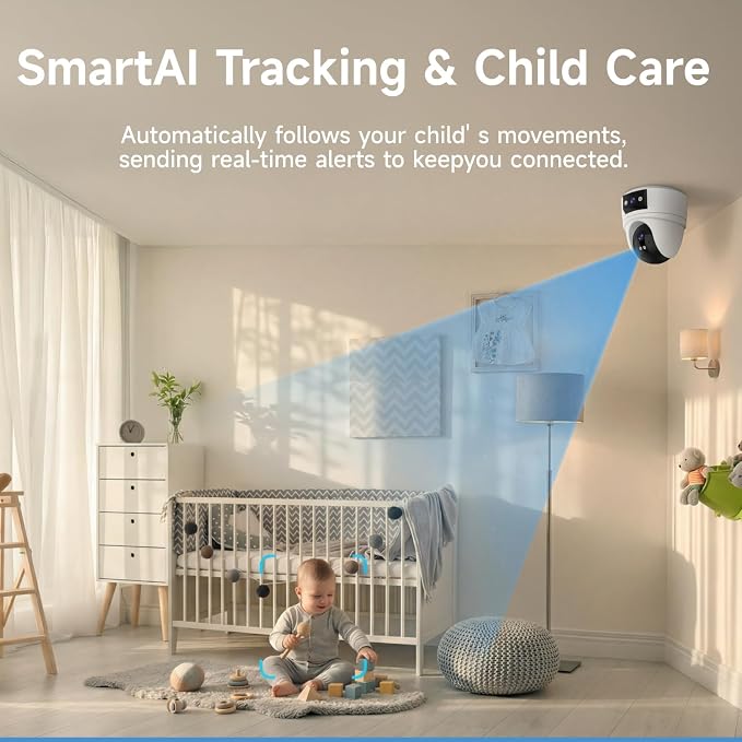 VSTARCAM 6MP Dual Lens Indoor Security Camera Wireless, 2.4G/5G WiFi Dual-Band with 360° PTZ & AI Auto Tracking, Color Night Vision, Two-Way Audio, Baby Monitor Pet Camera for 24/7 Home Security