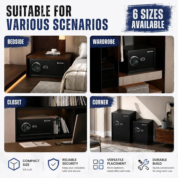 Grimtron 20LB Biometric Safe with Fingerprint Lock, 3-8 Digit PIN | 0.80 cu.ft. Safe with Silent Mode & LED & Backlit Keypad , 6.7M Combinations, Metal Knob, Removable Shelf & Easy Installation