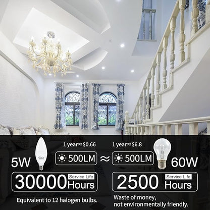 comzler E12 Ceiling Fan Light Bulbs, 5 Watt 60 Watt Equivalent LED Candelabra Bulbs, Cool Daylight 6000K Chandelier Light Bulbs, Candle Bulb Small Base for Chandelier, Non-Dimmable, 6 Pack