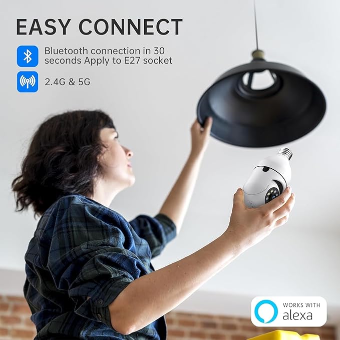 Light Bulb Security Cameras Wireless Outdoor, 5G&2.4GHz 4MP Security Camera 360° PTZ Cameras for Home Security with Color Night Vision, 2 Way Talk, AI Human Detection, Screw in Light Socket, 4Packs