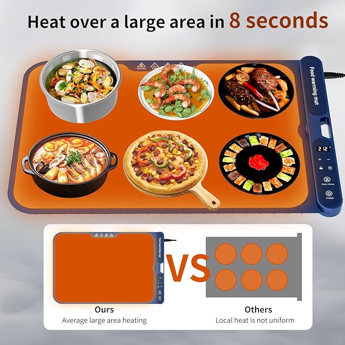 Electric Warming Tray&Food Warming MatFast Full Surface Electric Warming Tray with 7 Temp-Settings & 8H Timer, Portable Roll Up Food Warmer for Gatherings (Blue, 24''X15'')