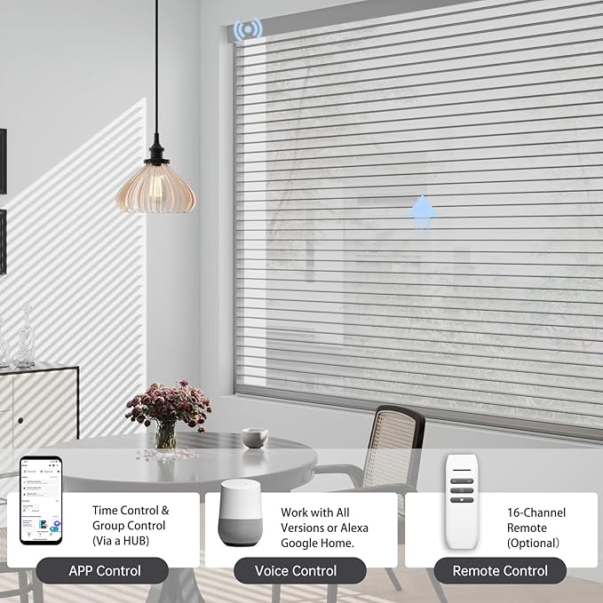 Motorized Sheer Shades with Remote, Automatic Dual-Layered Shades for Windows, Smart Light Filtering Blinds Compatible with Alexa, Custom Size (Room Darkening Gray)