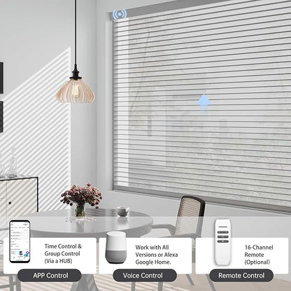 Motorized Sheer Shades with Remote, Automatic Dual-Layered Shades for Windows, Smart Light Filtering Blinds Compatible with Alexa, Custom Size (Room Darkening Gray)