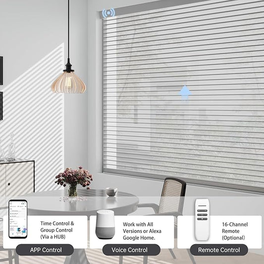 Motorized Sheer Shades with Remote, Automatic Dual-Layered Shades for Windows, Smart Light Filtering Blinds Compatible with Alexa, Custom Size (Room Darkening Gray)