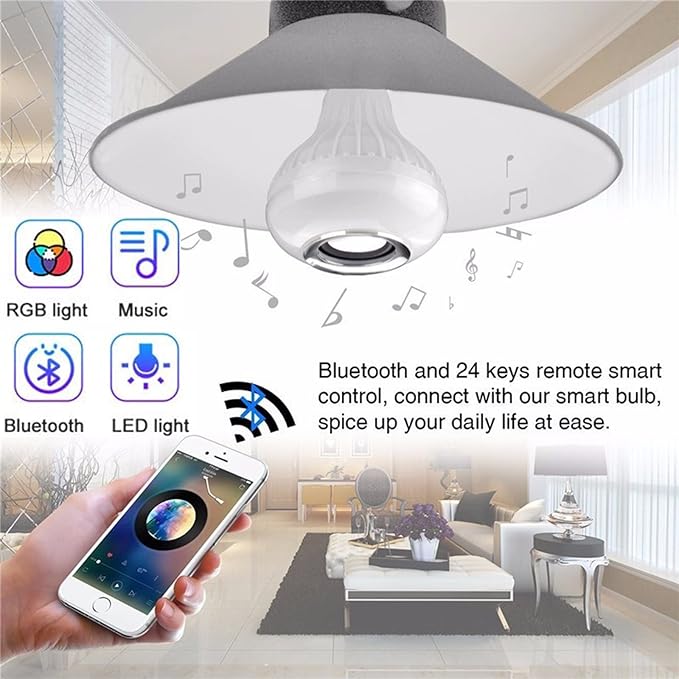 Lighting LED+ Color Changing Speaker LED Light Bulb with Remote Control and APP, Soft White, Comes with B22 Socket