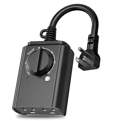 BN-LINK Outdoor Light Timer, RF Remote, Dusk+Countdown, 2 Grounded Outlets