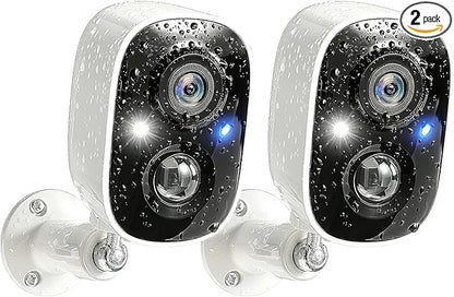 GMK Security Cameras Wireless Outdoor, 2K Battery Powered Cameras for Home Security, Color Night Vision, Motion Detection, 2-Way Talk, IP65 Waterproof, Remote Access, Cloud/SD Storage 2-Pack