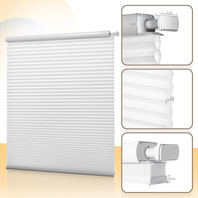 Boolegon No Drill Motorized Cellular Blinds with Remote Motorized Blackout Honeycomb Blinds for Indoor Windows Easy to Install Automatic Cellular Shades for Home,Light Filtering White,Custom Size