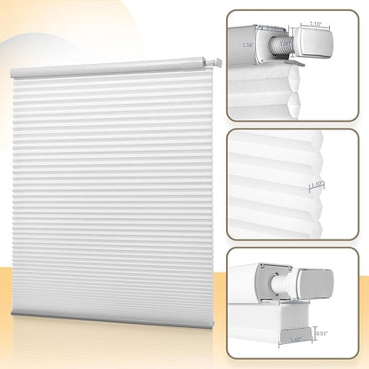 Boolegon No Drill Motorized Cellular Blinds with Remote Motorized Blackout Honeycomb Blinds for Indoor Windows Easy to Install Automatic Cellular Shades for Home,Light Filtering White,Custom Size
