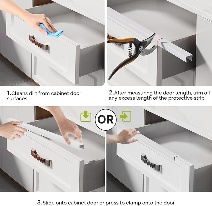 Magicheap 18" Length Cabinet Door Protector, 3/4" Thick, White, 2 PCS | Snugly Fit, Flexible Slip-On, Plastic Cabinet Edge Guard Bumpers, Edge Protectors to Prevent Wear Chipping Discoloration