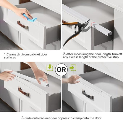Magicheap 18" Length Cabinet Door Protector, 3/4" Thick, White, 2 PCS | Snugly Fit, Flexible Slip-On, Plastic Cabinet Edge Guard Bumpers, Edge Protectors to Prevent Wear Chipping Discoloration
