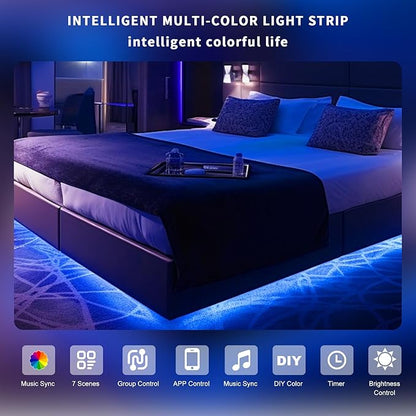 Pandery RGB COB LED Strip Light with Remote and app Control,Music Synchronized Color Change 24V RGB led Strip,16.4FT/5M,10mm Wide,Indoor RGB Lights for Bedroom,Game Room,Bar,Party