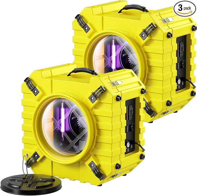 Air Scrubber with 3-Stage Filtration, 550CFM HEPA Air Machine Stackable Negative, Air Cleaner with MERV10, Carbon, H13 HEPA, for Home, Industrial and Commercial Use, Yellow-3PCS