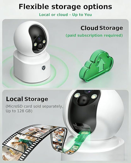 Battery Powered Indoor Camera Wireless for Home Monitoring, Rechargeable Pet Camera with 2-Way Audio, 360° PTZ, 2.5K Color Night Vision, Dual-Band WiFi, TF/Cloud Storage, Dog & Cat Cam with phone app