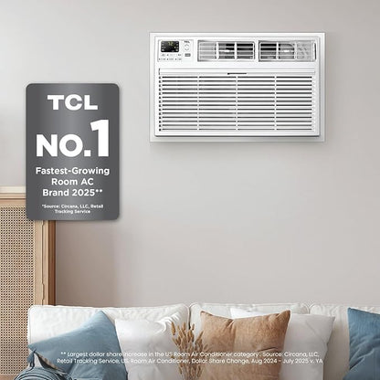 TCL H8T9E1-A 8,000 BTU Smart Through-The-Wall Air Conditioner, Fan & Dehumidifier, 350 Sq. Ft, Remote Control, Compatible with Alexa/Google Assistant, White