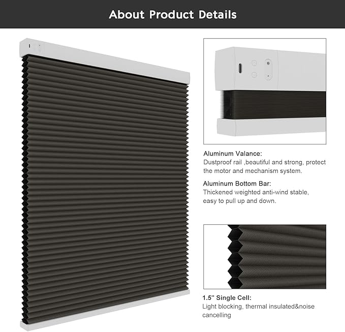 Changshade Motorized Blackout Cellular Shades for Indoor Windows Smart Blinds Automatic Electric Power with Remote Control, Custom Size Honeycomb Blind Compatible with Alexa, Google Home, Taupe