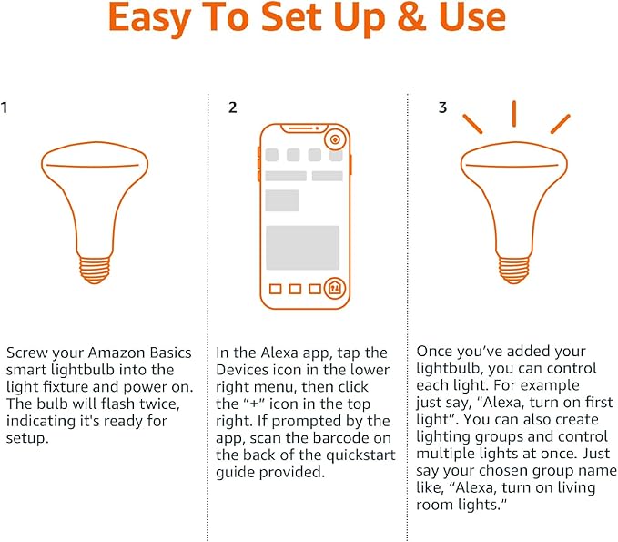Amazon Basics Smart BR30 LED Light Bulb, Color Changing, 9W (60W Equivalent), 800LM, Works with Alexa Only, 2.4 GHz Wi-Fi, No Hub Required, 1 Pack