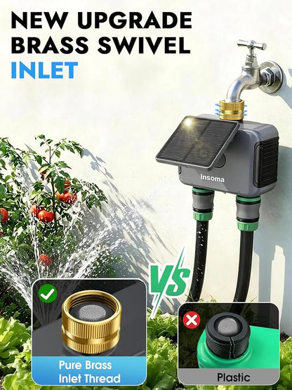 Insoma Solar WiFi Water Timer w/Adjustable 120° Solar Panel, 2-Zone Smart Sprinkler Timer Solar&Type-C Powered, APP&Voice Control Auto Irrigation for Lawn Garden, No Need Hub, Work with Alexa&Google