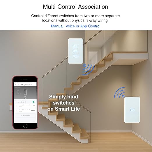 HAUZA Smart Light Switch BLE (Bluetooth) - 2 Gang Touch Panel, Hybrid Wiring (Neutral/no Neutral)-Smart Life App, Compatible with Voice Assistants and Internet Features Through Hauza Gateway