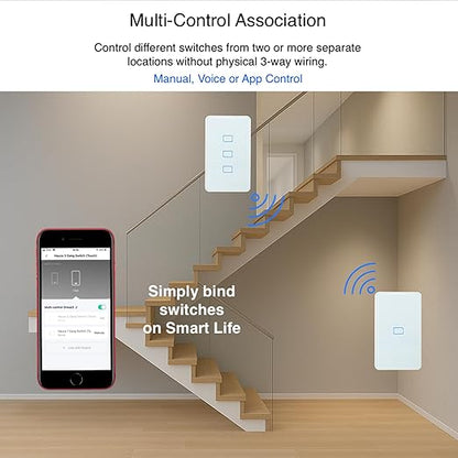 HAUZA Smart Light Switch BLE (Bluetooth) - 2 Gang Touch Panel, Hybrid Wiring (Neutral/no Neutral)-Smart Life App, Compatible with Voice Assistants and Internet Features Through Hauza Gateway