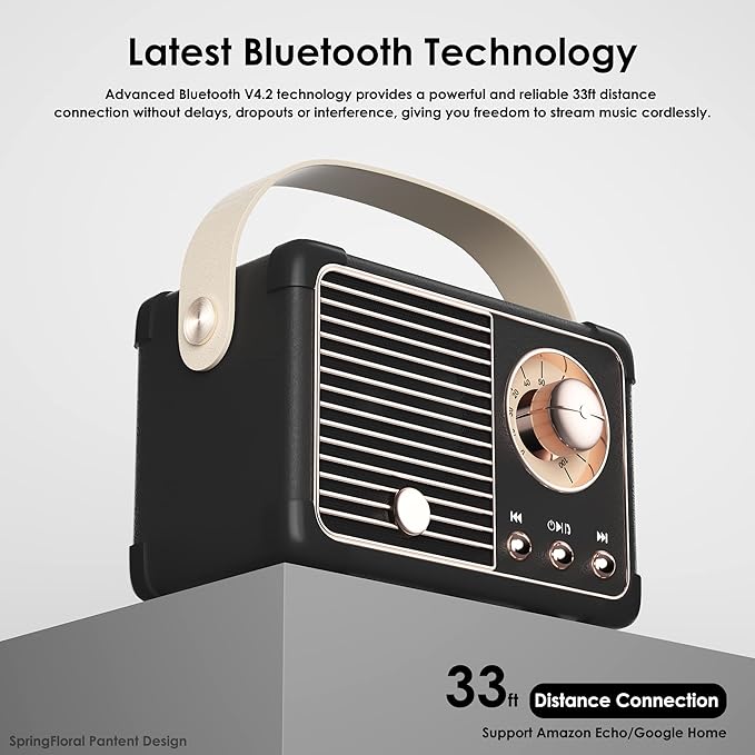 Retro Bluetooth Speaker, Vintage Decor, Small Portable Wireless Speaker,Hands-Free Call,400mA Battery,TF Card,Aux Line, for iOS Android Smartphone Home Office, Gift Ideas Black
