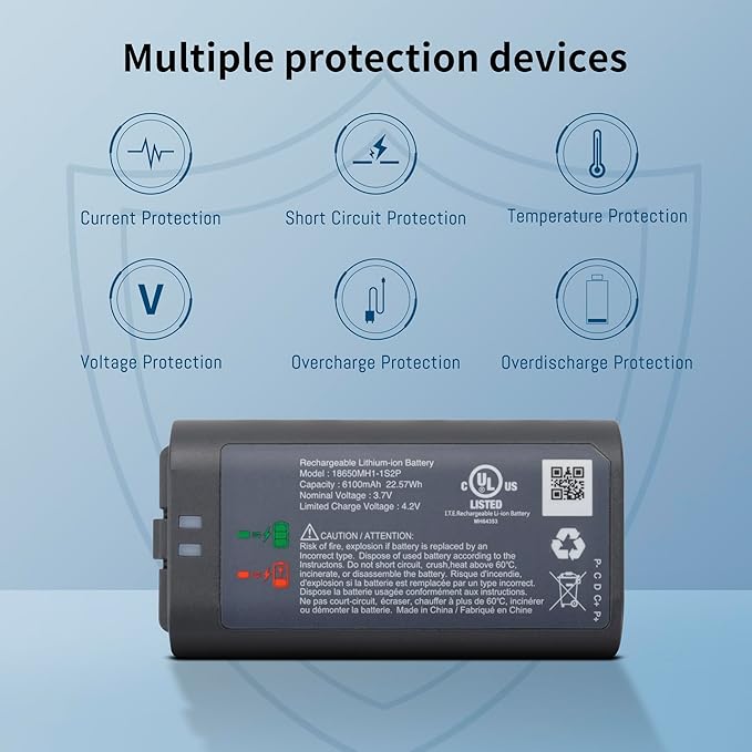 Lithium-ion Replacement Battery(3.7V 6100mAh/22.57Wh) fit for myQ Smart Garage Video Keypad Alarm System,Rechargeable Battery Compatible with MYQ 18650MH1-1S2P with Micro-USB Charging Cable