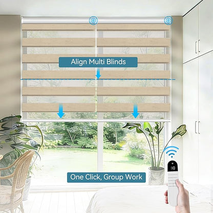 Interior Window Shades, Smart Dual Layer Light Filtering Blinds Compatible with Alexa & Google Home, Customized Size Cordless Electric Window Shades, (Linen Apricot, 55% Blackout)