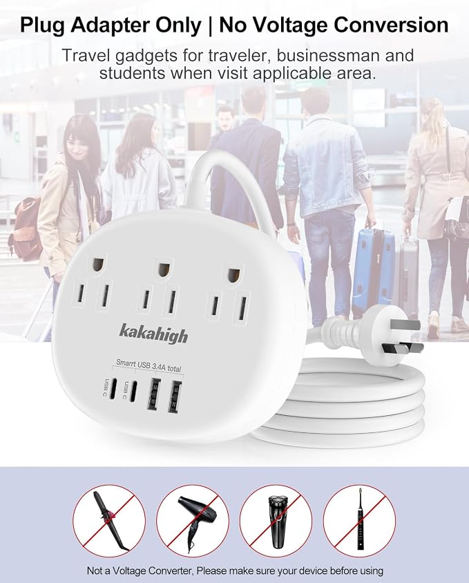 Australia Power Plug Adapter, 4FT AU Power Strip