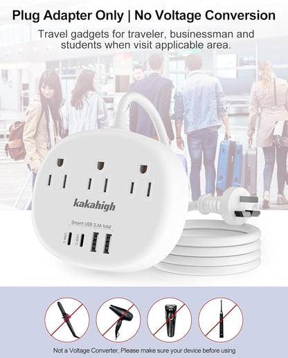 Australia Power Plug Adapter, 4FT AU Power Strip