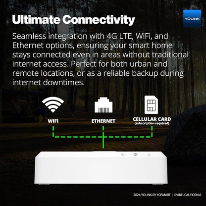 YoLink Hub 3 Smart Home Gateway: 4G LTE Cellular ($6.99 Monthly Fee), WiFi, Ethernet, Battery Backup Seamless Plug & Play Installation, Ideal for Remote & Urban Residences, 1/4 Mile Extended Range
