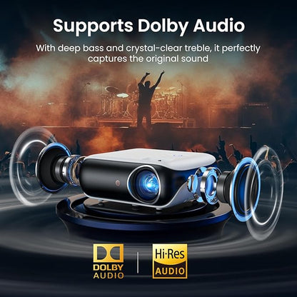 Official Licensed Google TV - HAPPRUN Native 1080P Outdoor Smart Projector | Google TV • 10K+ Apps • 4K Decoding • Dolby & AirPlay • Wi-Fi & Bluetooth • Outdoor Ready • Plug & Play • PS5 Compatible