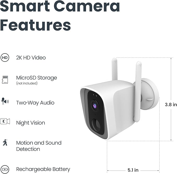 Feit Electric Smart Outdoor Wireless Security Camera, 2K HD Video, Battery Powered or Solar-Ready, Advance Motion Detection, 2.4GHz Wi-Fi, 30ft. Night Vision, 2-Way Audio with Micro SD Card Storage