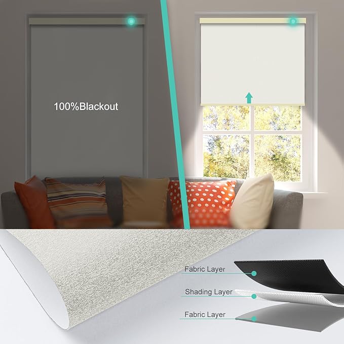 Motorized Blinds with Remote, Blackout Smart Automatic Electric Blinds for Indoor Windows, Cordless Motorized Roller Shades with Custom Size（Lvory Shimmer）