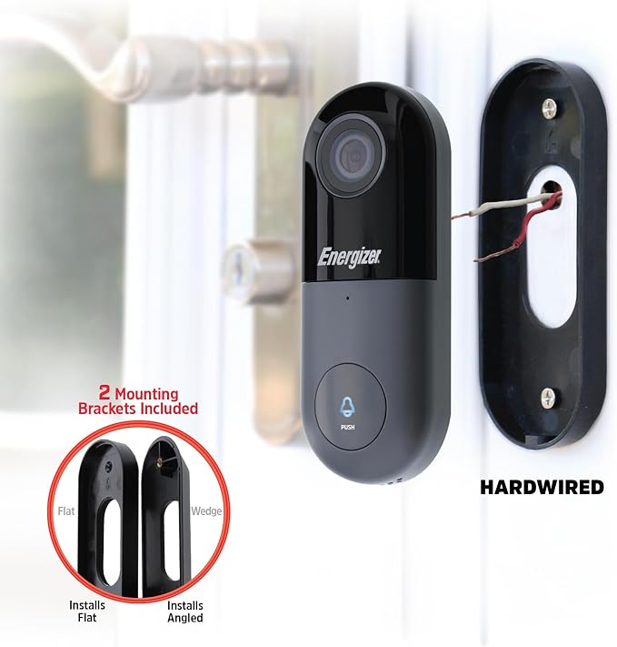 Energizer Connect Smart 1080p Security Video Doorbell Wired & Chime, Requires Existing Doorbell Wires, 2-Way audio, Cloud Storage, Remote Access, Voice control works with Alexa & Google Assistant