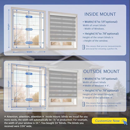 Motorized Zebra Blinds with Remote,Rechargeable Smart Electric Cordless Shade，Grey，46" W X 72" H