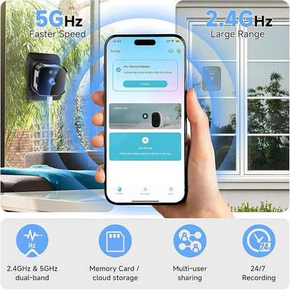4K Window Security Camera for Home: 2.4GHz&5GHz WiFi Window Camera with Dual-Light Color Night Vision - Indoor Window Cam with Motion Detection for Home Security - with 2 Multiple Angles Window Mounts