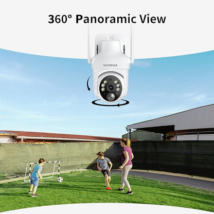 SEHMUA 2K Solar Security Camera Wireless Outdoor, 1 Pack 360° View Pan/Tilt WiFi Security Camera Outside with Color Night Vision, Easy to Install, PIR Alarm, 2-Way Audio, White