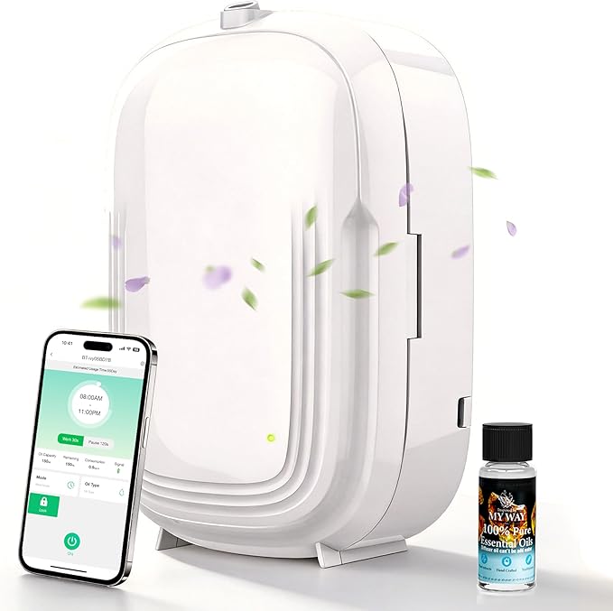 Waterless Essential Oil Diffuser,Home Hotel Aromatherapy,Cold Air Scent Diffuser with Smart APP & 3 Timer,1500 sq.ft Coverage| Whole House Oil Diffusers for Office,Room,On Wall,150ML-Quite,Gift-White