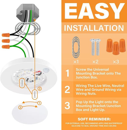 4 Inch Field Selectable 5CCT LED Motion Sensor Ceiling Light, 120V Wired Closet Light, 10 Watts, 600Lm, CRI80+, Non-dimmable, ETL Certified, Wet Location, Round/White, 10 Pack