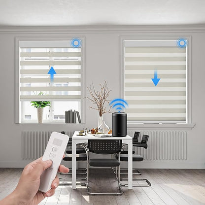 Motorized Zebra Blinds Compatible with Alexa Smart Dual Layer Shades with Control Remote Roller Blinds Automatic Shades for Smart Home and Office Customized Size (95% Shading - Luxury Gold)