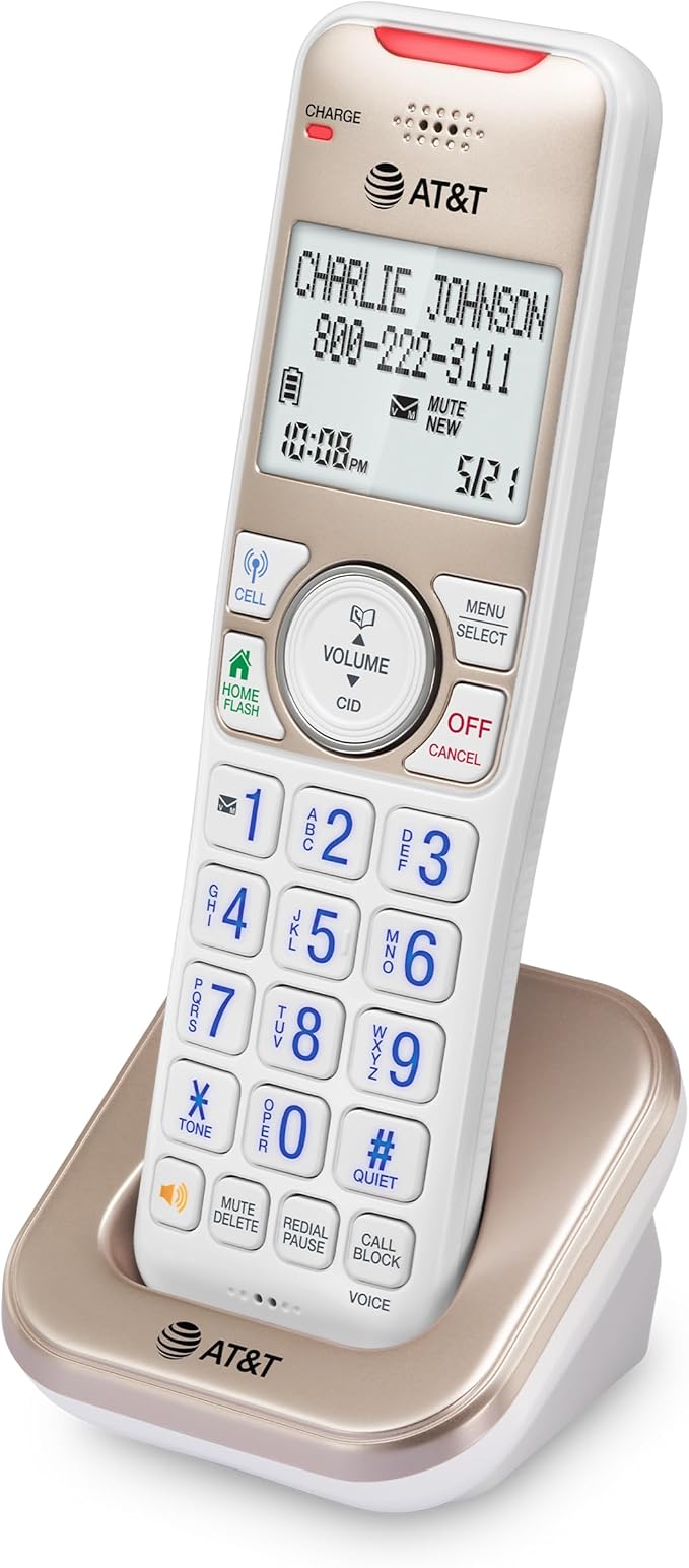 AT&T BL3112-0 Additional Handset for BL3112 Series Cordless Phones – Champagne Gold/White, Expandable DECT 6.0, Smart Call Blocker, Bluetooth Connect to Cell Compatible