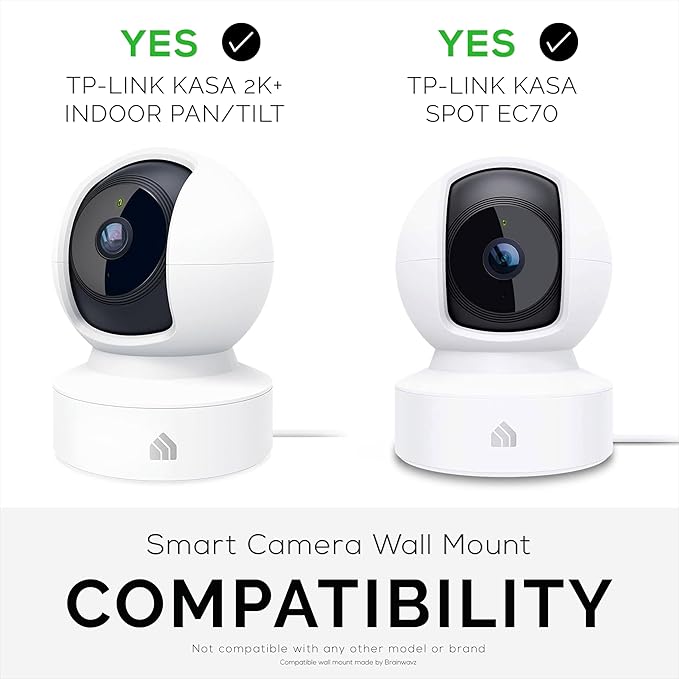 BRAINWAVZ Wall Mount for Kasa EC70 Spot & 2K Indoor Pan/Tilt, Adhesive Holder for TP Link Spot Smart Security Cameras, Installs in Minutes, No Mess Hanger Bracket (White)