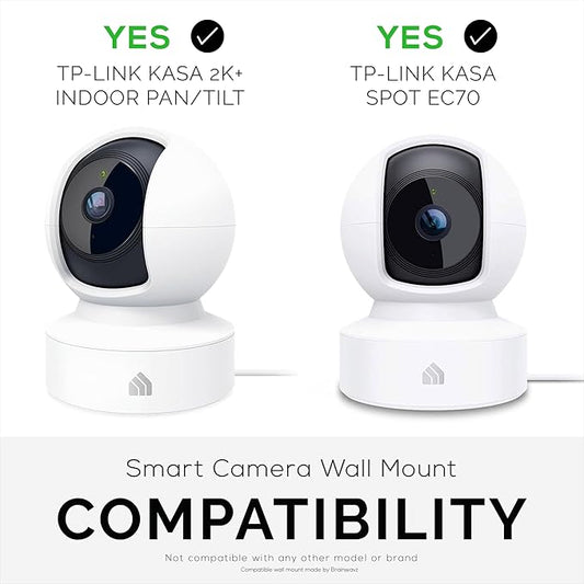 BRAINWAVZ Wall Mount for Kasa EC70 Spot & 2K Indoor Pan/Tilt, Adhesive Holder for TP Link Spot Smart Security Cameras, Installs in Minutes, No Mess Hanger Bracket (White)