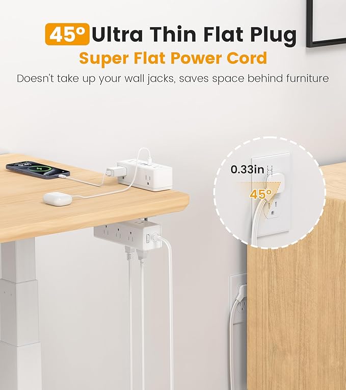 Dual Layer Desk Clamp Power Strip, Desktop Edge Mount Surge Protector with 15 AC Outlets & 4 USB Ports(20W USB-C), Ultra Thin Flat Plug & 10FT Power Cord for Office Home(ETL Listed)