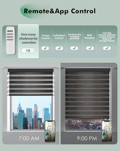 Yoolax Motorized Zebra Blinds, Remote Zebra Shades for Indoor Windows, Motorized Shades with Remote Light Control Horizontal Window Blinds Custom Size(95% Shading Carbon Black)