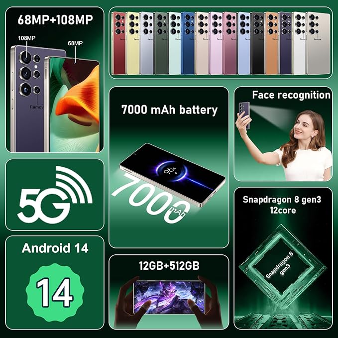 I25 Ultra: 6.99" FHD+ Android 14 Smartphone | 12GB+512GB | 108MP+68MP Camera | 7000mAh Battery | Built-in Stylus Pen | Blazing Fast Performance (Purple)